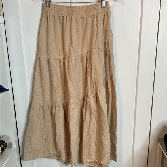Priv | Boho Cotton Beige Tan Tiered Maxi Skirt - Ruffle - Large - Picture 1 of 4
